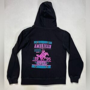 Cowgirl Hardware Rhinestones Full Zip Hoodie Women Medium Black Y2K